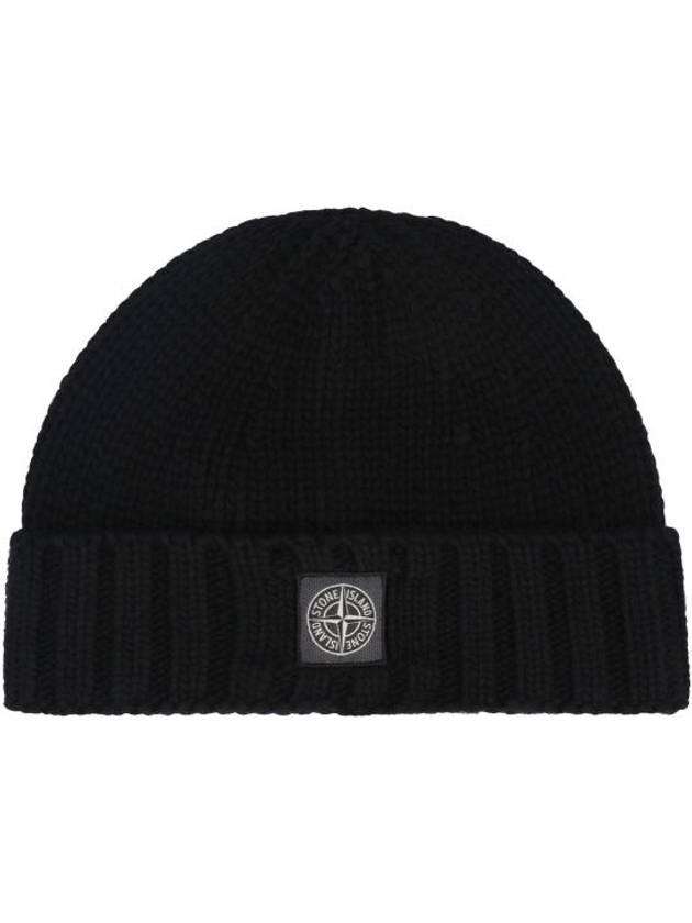 Logo Patch Wool Beanie Black - STONE ISLAND - BALAAN 3