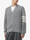 4-Bar Striped Waffle High V-Neck Cardigan Light Grey - THOM BROWNE - BALAAN 2