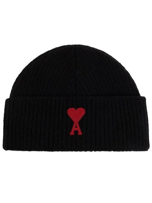 Embroidered Logo Wool Beanie Black - AMI - BALAAN 1