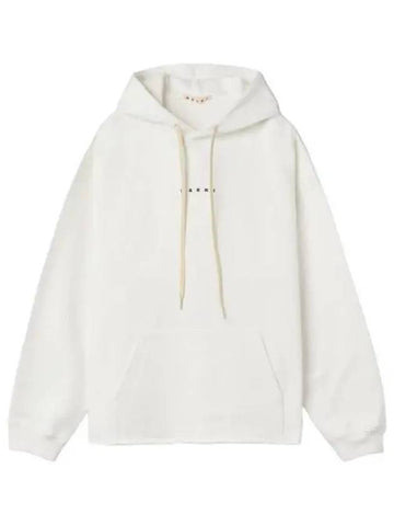 Logo print hooded stone white cardigan - MARNI - BALAAN 1