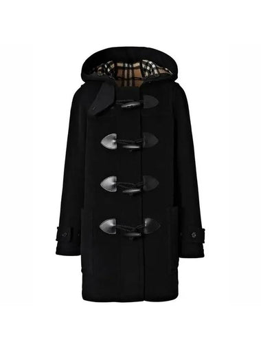 Merton Wool Blend Hooded Duffel Coat Black - BURBERRY - BALAAN 1