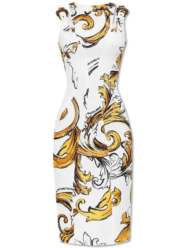 Versace Jeans Couture Dress With Outline Barocco Print, Women's, White - VERSACE - BALAAN 1