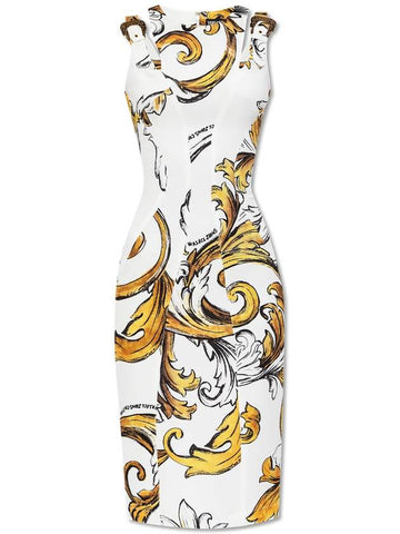 Versace Jeans Couture Dress With Outline Barocco Print, Women's, White - VERSACE - BALAAN 1