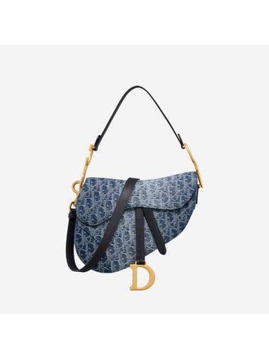 Saddle Strap Denim Oblique Jacquard Shoulder Bag Blue - DIOR - BALAAN 1