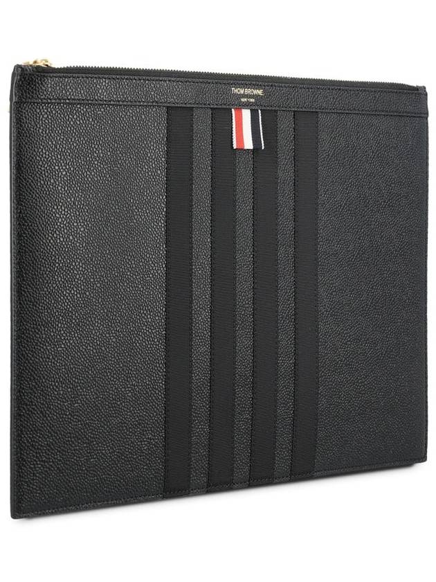 diagonal striped leather clutch bag black - THOM BROWNE - BALAAN 3