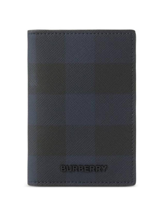 Check Pattern Leather Card Wallet Navy - BURBERRY - BALAAN 1