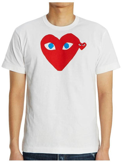 Play Men's Double Blue Eyes Heart Red Wappen Short Sleeve T-Shirt White - COMME DES GARCONS - BALAAN 2