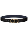 CD Logo Gold Buckle Reversible Leather Belt Black Navy - DIOR - BALAAN 1