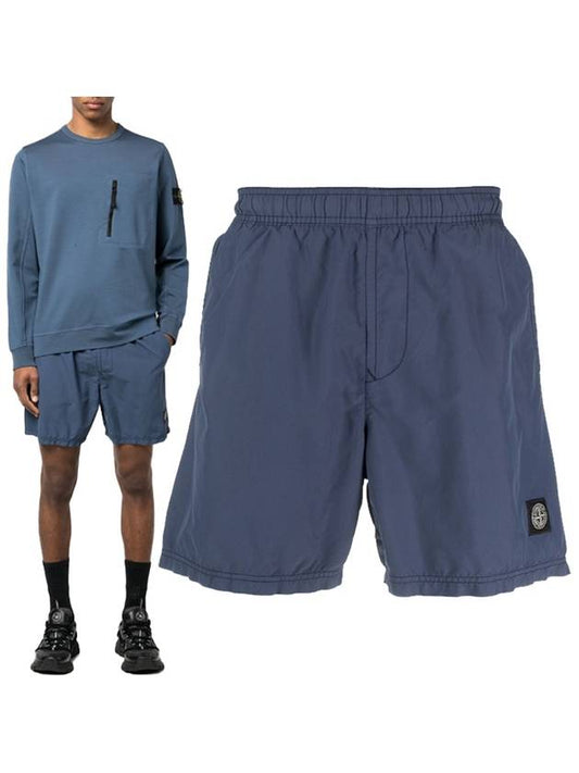 Men's Logo Patch Brushed Nylon Swim Shorts Navy - STONE ISLAND - BALAAN 2