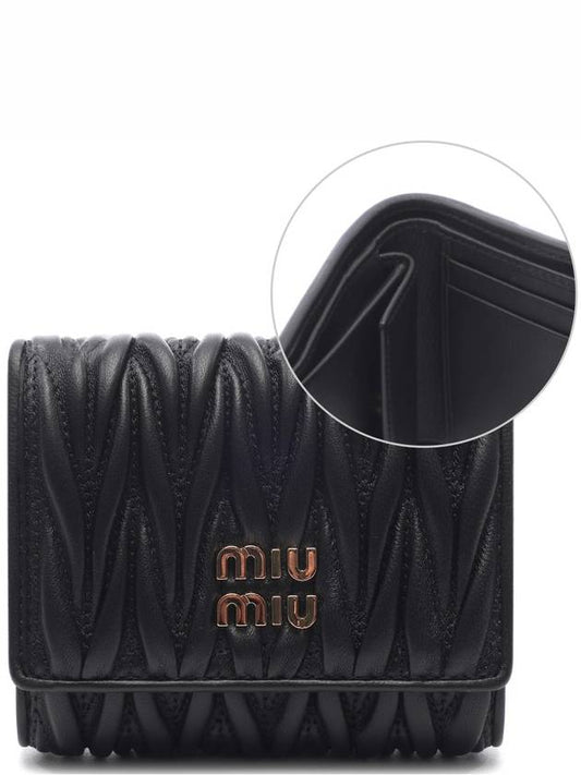 Matelasse Logo Nappa Leather Half Wallet Black - MIU MIU - BALAAN 2