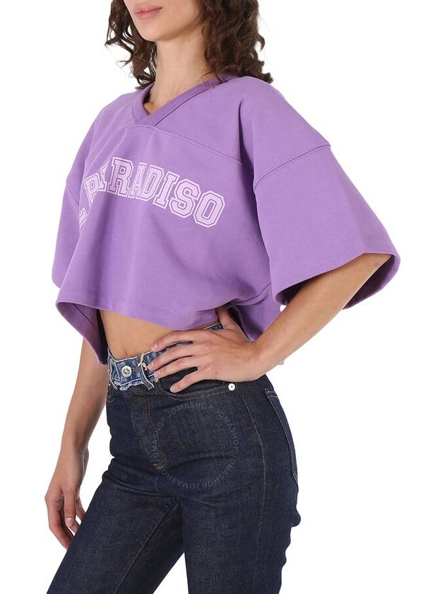 System Ladies Violet Lettering Short-Sleeve V-Neck Cropped Top, Brand Size 34 (US Size 2) - SYSTEM - BALAAN 3