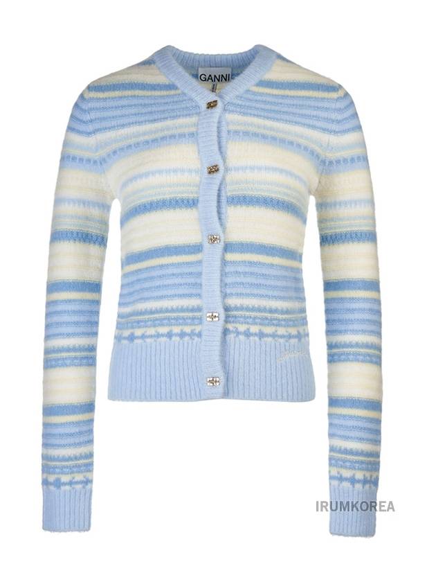 Striped Soft Wool Cardigan Light Blue - GANNI - BALAAN 2