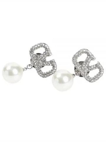 5W0J0E36 QVS K0W 5W2J0E36 Swarovski pearl V logo earrings - VALENTINO - BALAAN 1