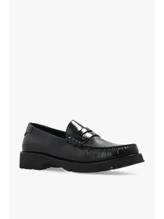 Women's Chunky Penny Slippers Smooth Leather Loafers Black - SAINT LAURENT - BALAAN 2