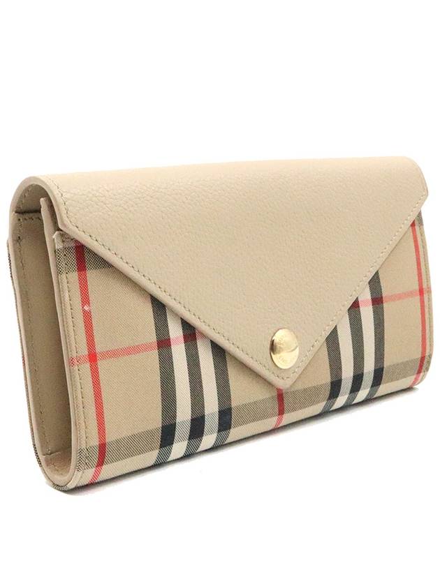 Women s Burberry 8026111 Beige Leather Haymarket Check Canvas Long Wallet gt Gangbuk used luxury goods - BURBERRY - BALAAN 4