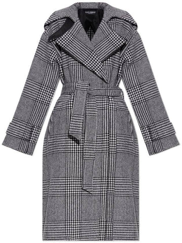 Dolce & Gabbana Coat With Check Pattern, Women's, Black - DOLCE&GABBANA - BALAAN 1