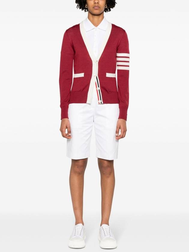 Fine Merino Wool 4 Bar Relaxed Fit Cardigan Red - THOM BROWNE - BALAAN 4