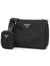 Triangle Logo Re-Nylon Saffiano Leather Shoulder Bag Black - PRADA - BALAAN 3