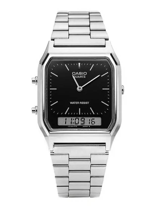 Vintage Square Dual Time Metal Watch Black - CASIO - BALAAN 3