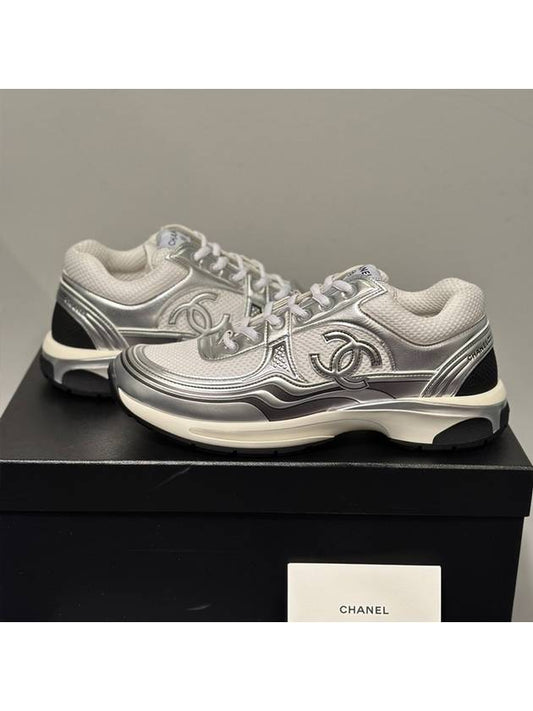 Fabric Laminated Low Top Sneakers Silver - CHANEL - BALAAN 2