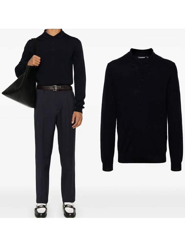 Noel Light Merino Long Sleeve Polo Shirt Navy - J.LINDEBERG - BALAAN 2