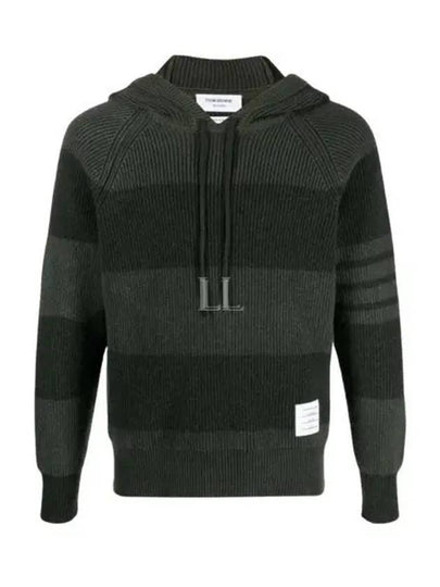 4 Bar Striped Cashmere Hoodie Dark Green - THOM BROWNE - BALAAN 2