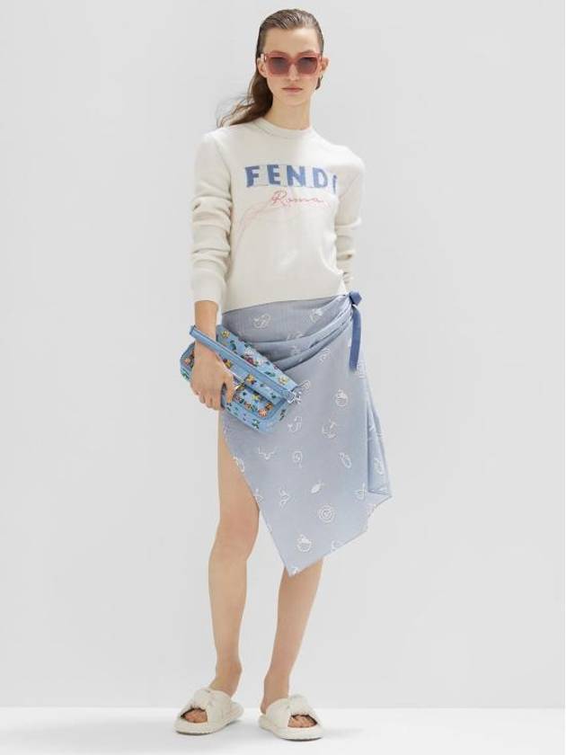 Logo Cashmere Blend Knit Top White - FENDI - BALAAN 3