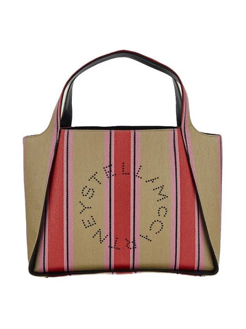 Logo Stripe Raffia Tote Bag Red - STELLA MCCARTNEY - BALAAN 1