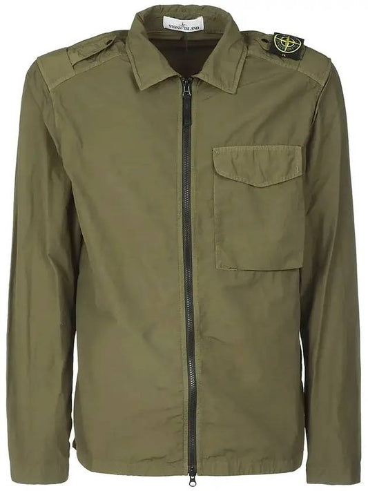 Men's Naslan Pocket Shirt Collar Zip-Up Jacket Khaki - STONE ISLAND - BALAAN 1