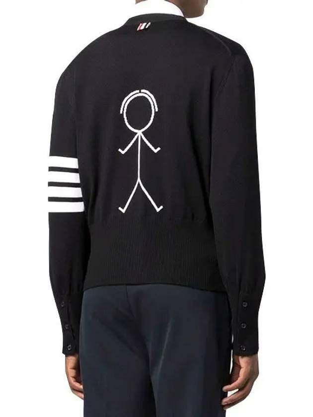 Men's 4 Bar Mr. Tom Icon Intarsia Bag Classic Merino Wool Cardigan Black - THOM BROWNE - BALAAN 5