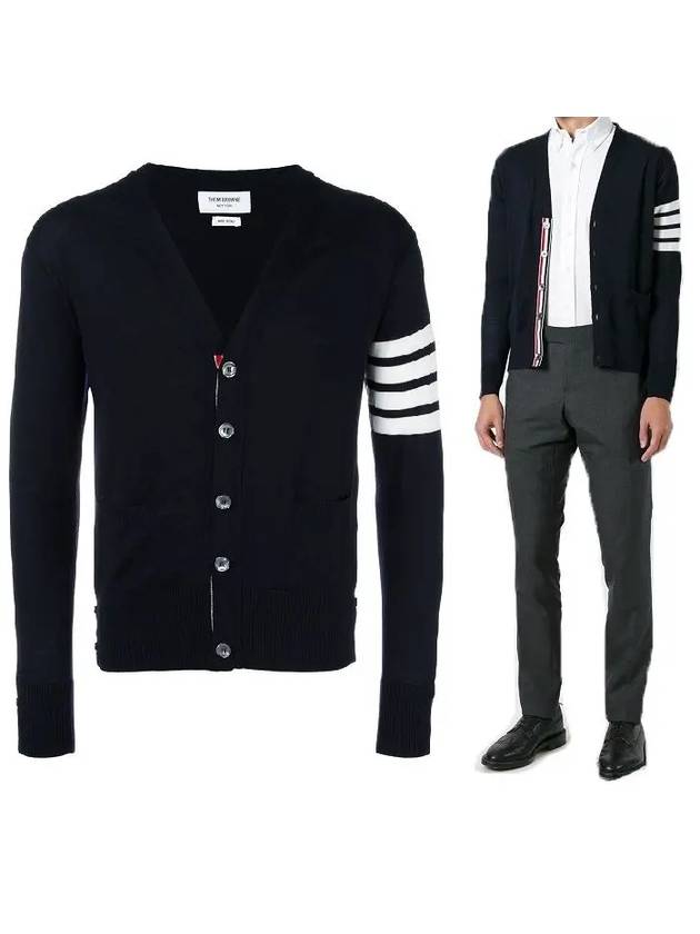 Men's Sustainable Classic Diagonal Wool Cardigan Navy - THOM BROWNE - BALAAN 2