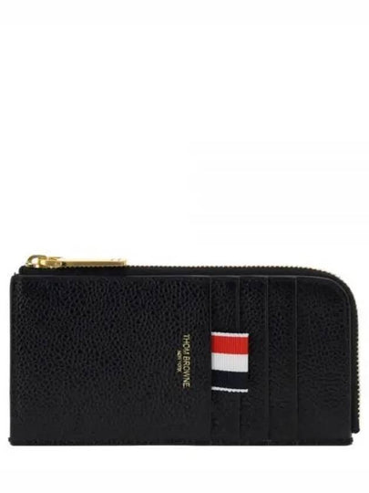 Stripe Zip Around Pebble Grain Leather Card Wallet Black - THOM BROWNE - BALAAN 2