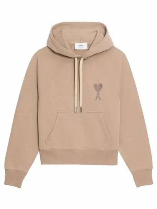 Heart Logo Cotton Hoodie Beige - AMI - BALAAN 2