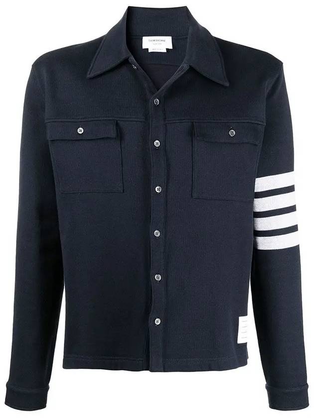 Double Face Cotton Knit 4 Bar Button Shirt Jacket Navy - THOM BROWNE - BALAAN 3