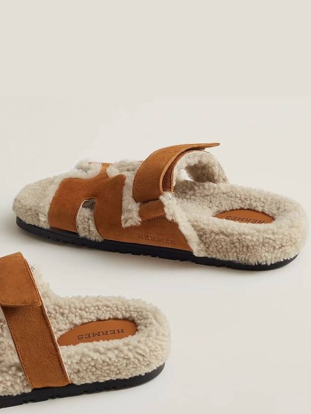 Chiffre Shearling Women s Sandals Natural Ecru - HERMES - BALAAN 6