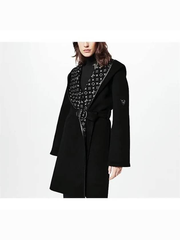 Hooded Wrap Single Coat Black - LOUIS VUITTON - BALAAN 4