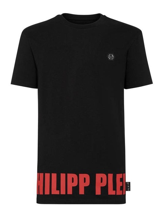 Red Logo Short Sleeve T-Shirt Black - PHILIPP PLEIN - BALAAN.