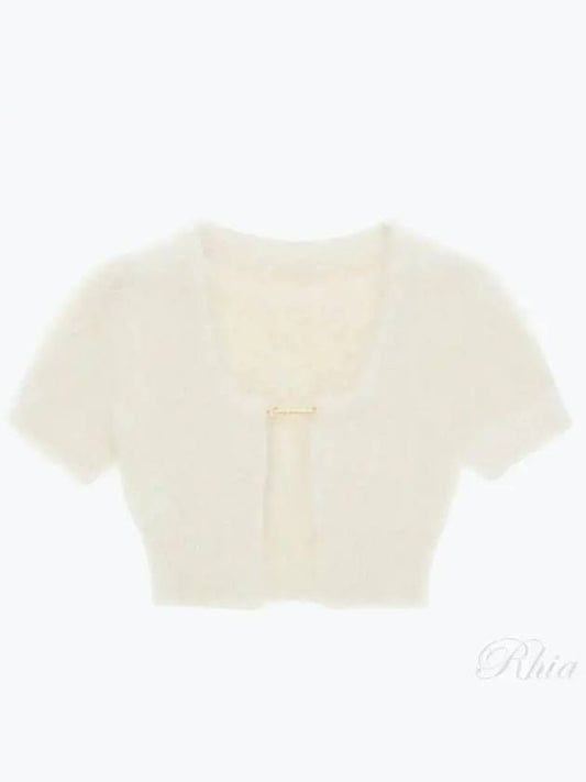 La Maile Neve Logo Charm Fluffy Crop Cardigan Offwhite - JACQUEMUS - BALAAN 2