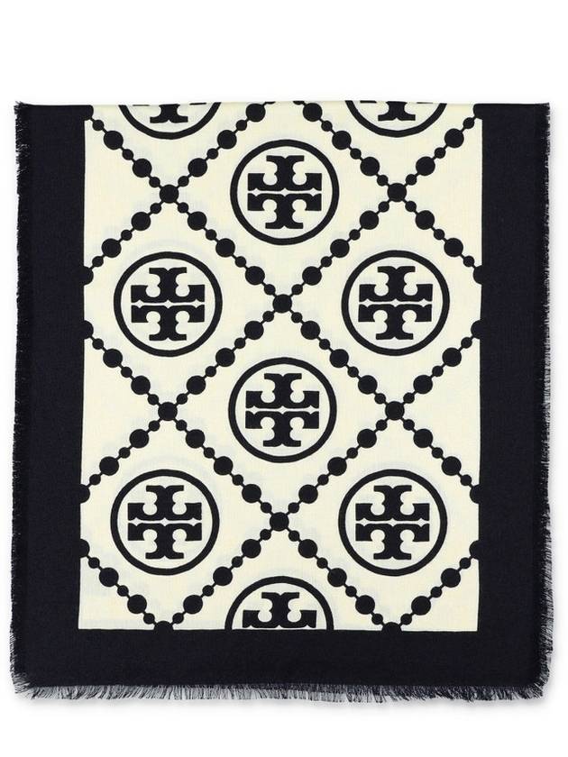 T Monogram Bordered Muffler Black - TORY BURCH - BALAAN 2