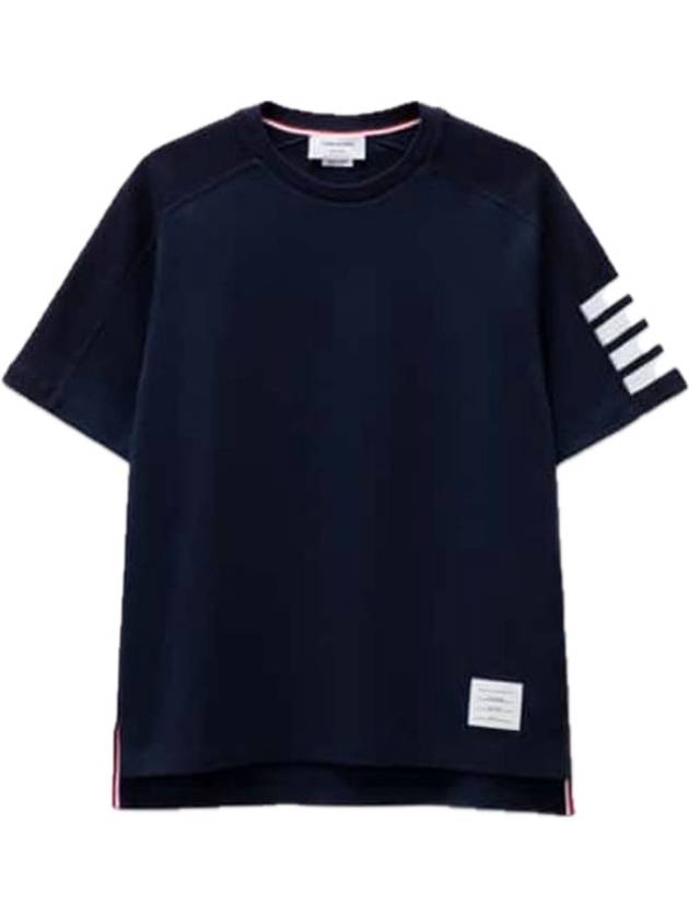 4-Bar Striped Cotton Short Sleeve T-Shirt Navy - THOM BROWNE - BALAAN 2