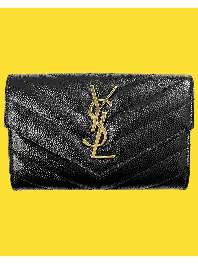 Monogram Envelope Small Half Wallet Black Gold - SAINT LAURENT - BALAAN 9