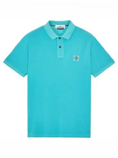 Men's Logo Patch Cotton Short Sleeve Polo Shirt Aqua Blue - STONE ISLAND - BALAAN 2