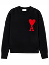 Intarsia Big Heart Logo Wool Knit Top Black - AMI - BALAAN 2