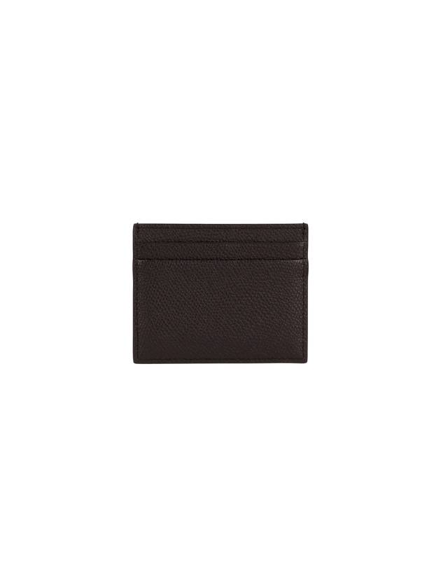 V Logo Signature Grainy Calfskin Card Wallet Black - VALENTINO - BALAAN 3