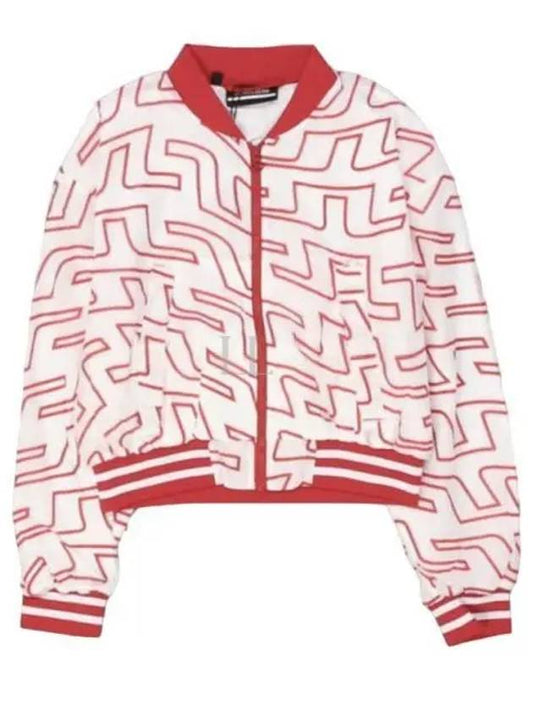 Women's Audrey Monogram Print Golf Crop Bomber Jacket Red - J.LINDEBERG - BALAAN 2