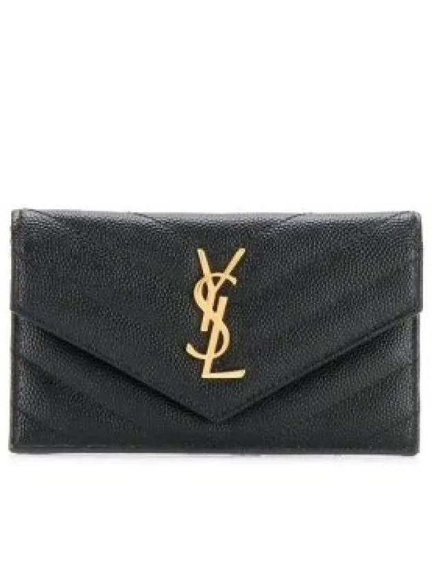 Cassandre Matelasse Fragment Emboss Leather Flap Card Wallet Black - SAINT LAURENT - BALAAN 2