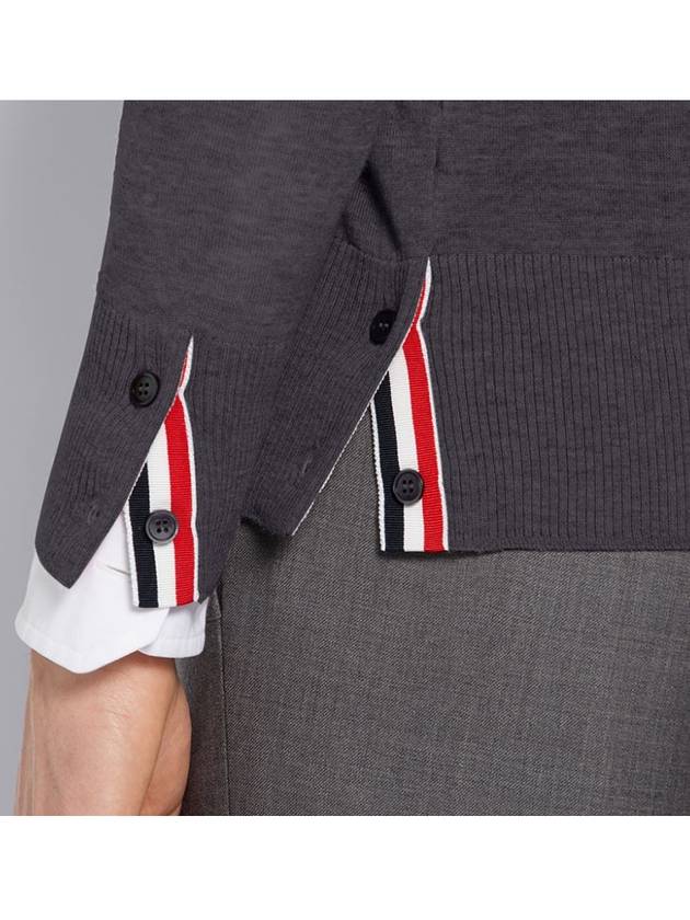 Men's Sustainable Classic Diagonal Wool Cardigan Dark Grey - THOM BROWNE - BALAAN 7