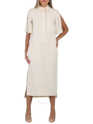 Burberry Split Detail Silk Wool Shirt Dress In Off White, Brand Size 6 (US Size 4) - BURBERRY - BALAAN 1