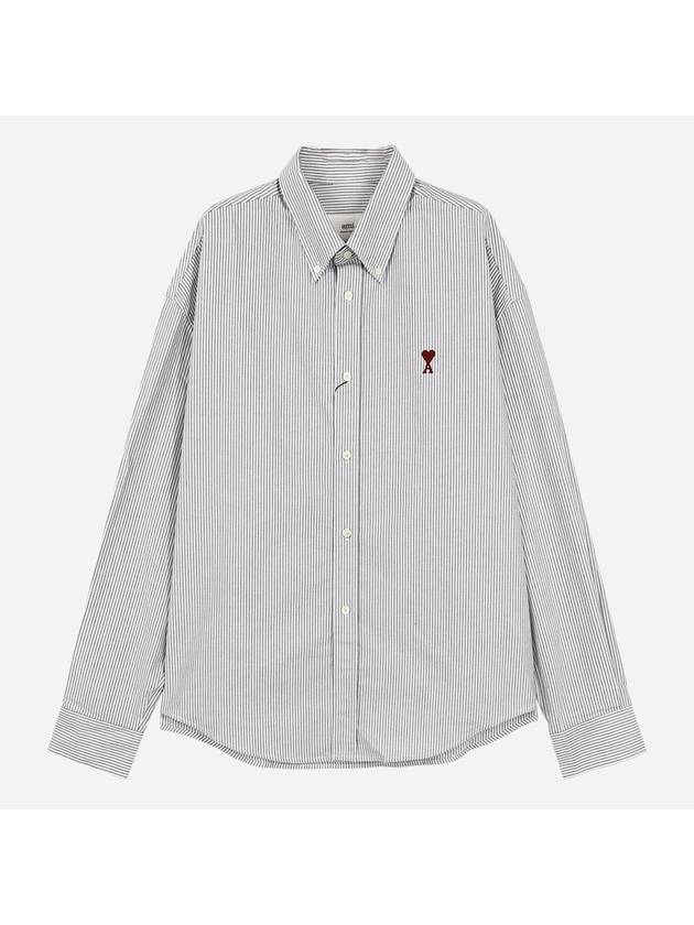 Small Heart Logo Oxford Button Down Long Sleeve Shirt Natural White - AMI - BALAAN 2