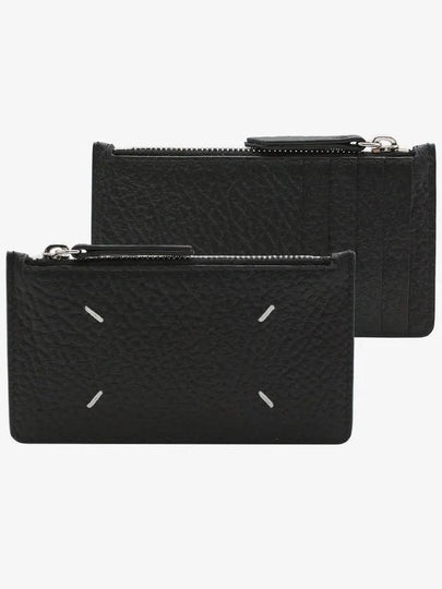 Pebble Leather Stitch Logo Zipper Card Wallet Black - MAISON MARGIELA - BALAAN 2